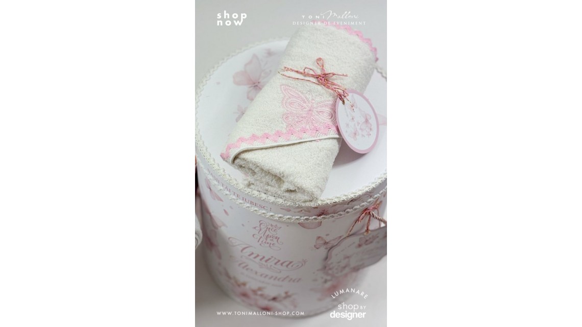 Set prima băiță cu nasii dupa botez cu fluturi roz Pink Butterfly Ritualul blând al apei pentru fetițe 2